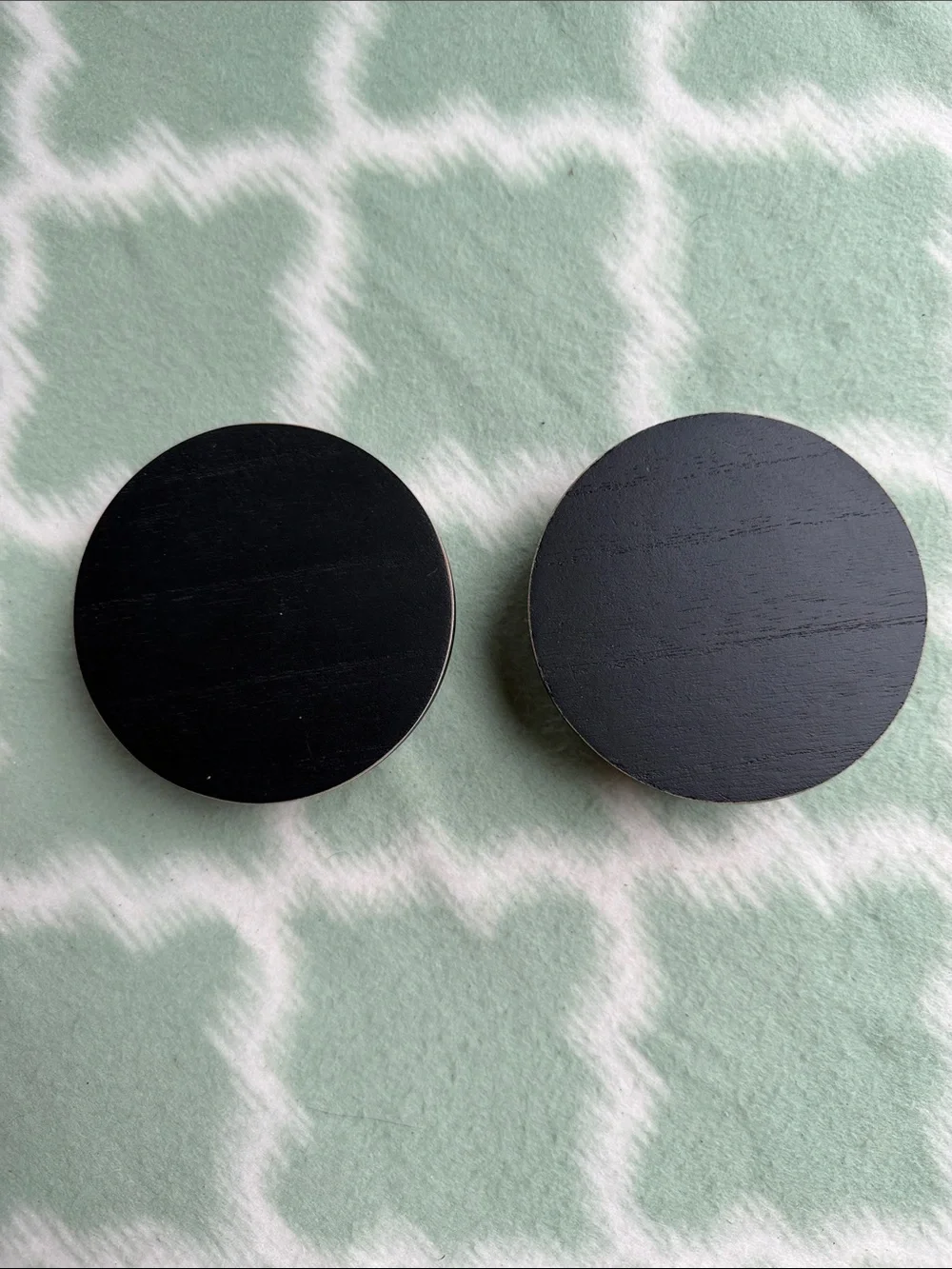 2 New Black Round Wooden Coasters or Hot Plate Holders